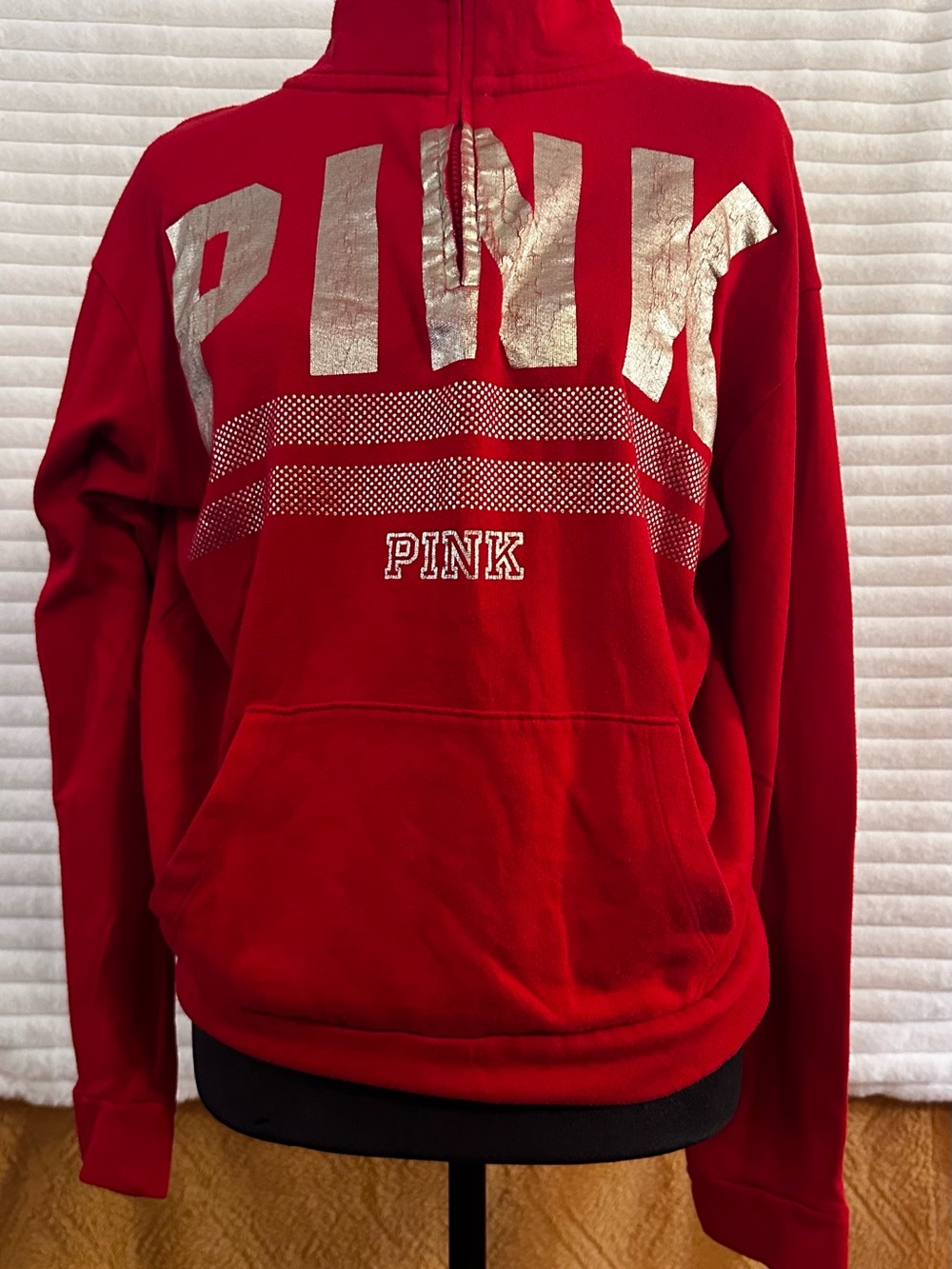 PINK Victoria's Secret Red Pullover Hoodie with Metallic Silver Logo